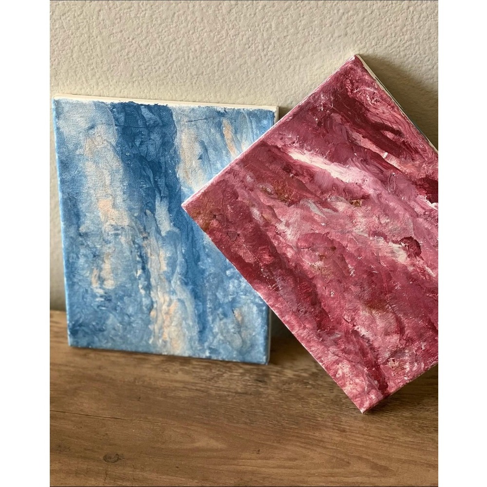 Original Abstract Painting Set 8x10 Canvas Art "Fire & Ice"
